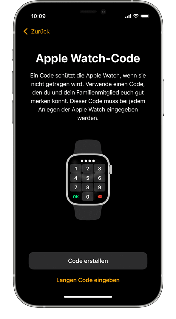 iPhone, auf dem der Einrichtungsbildschirm für den Apple Watch-Code angezeigt wird