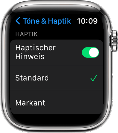 Apple Watch mit dem Bildschirm "Töne & Haptik" in den Einstellungen
