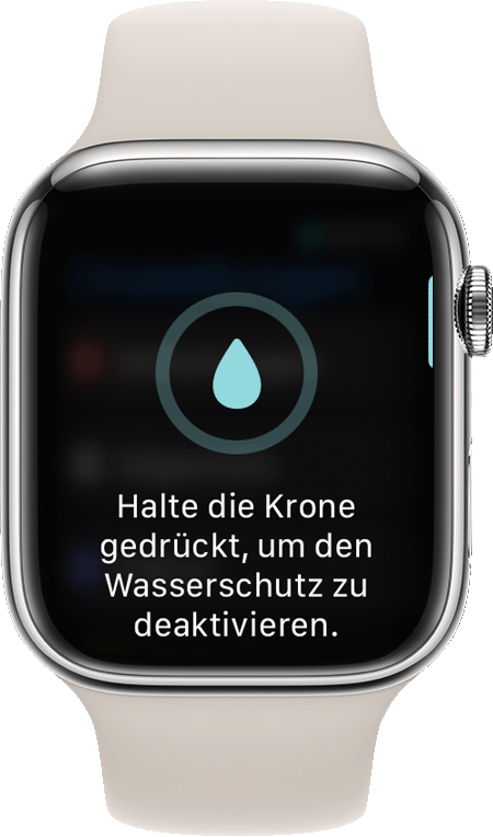 Aufforderung, die Wassersperre auf dem Display der Apple Watch zu deaktivieren