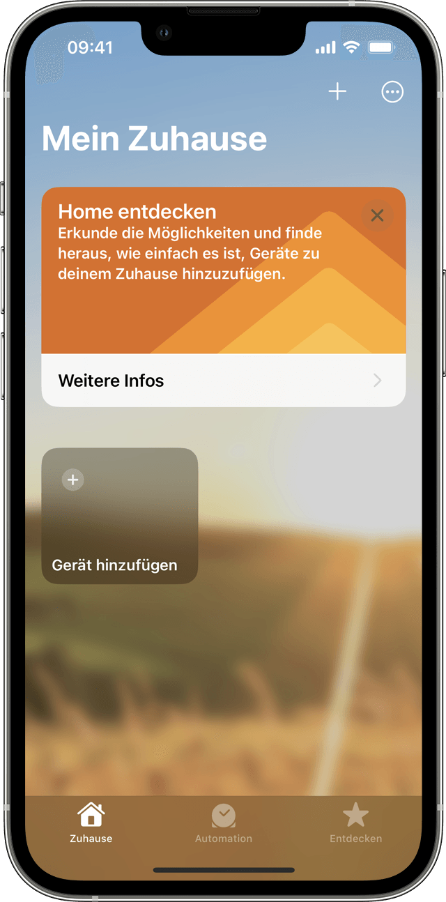 Der Home-App-Bildschirm auf iOS, der die Kachel 