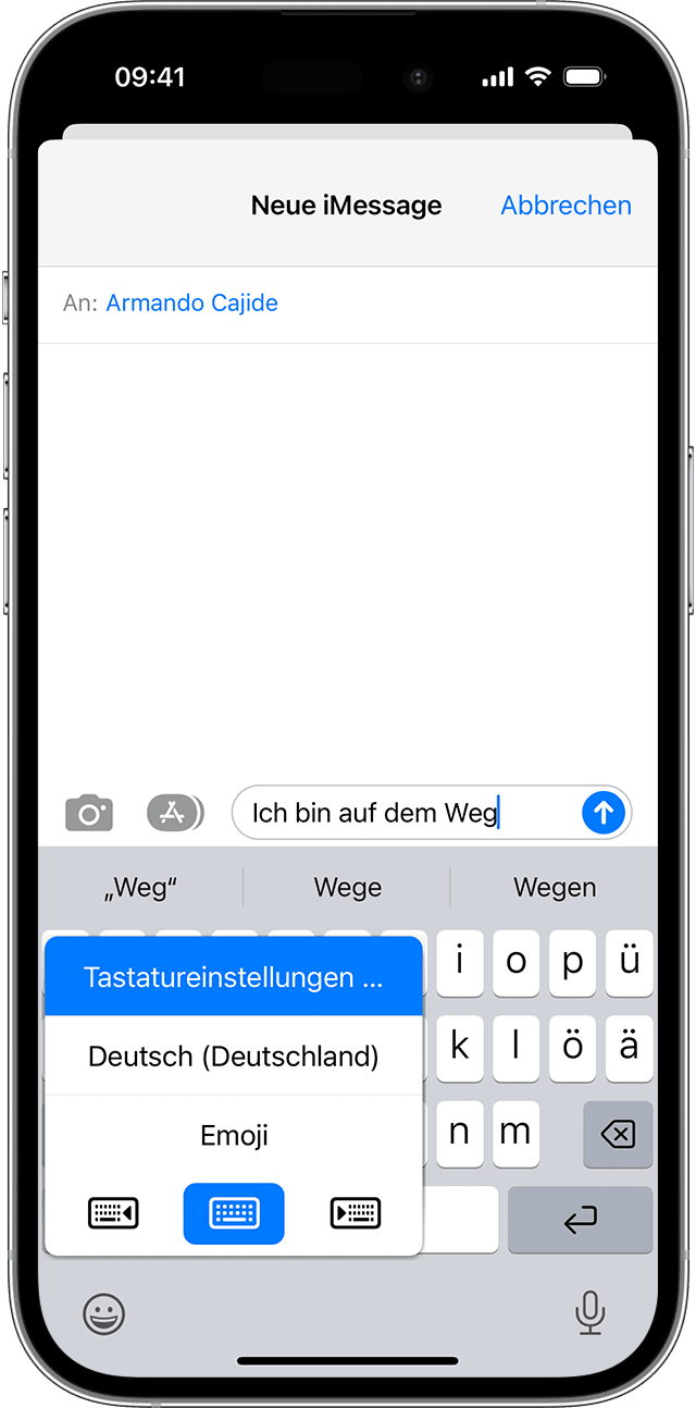 iPhone-Bildschirm mit Tastatureinstellungen für Vorschläge