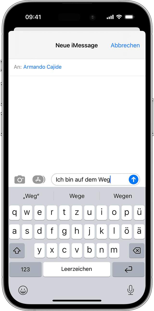 iPhone-Bildschirm mit Textvorschlägen