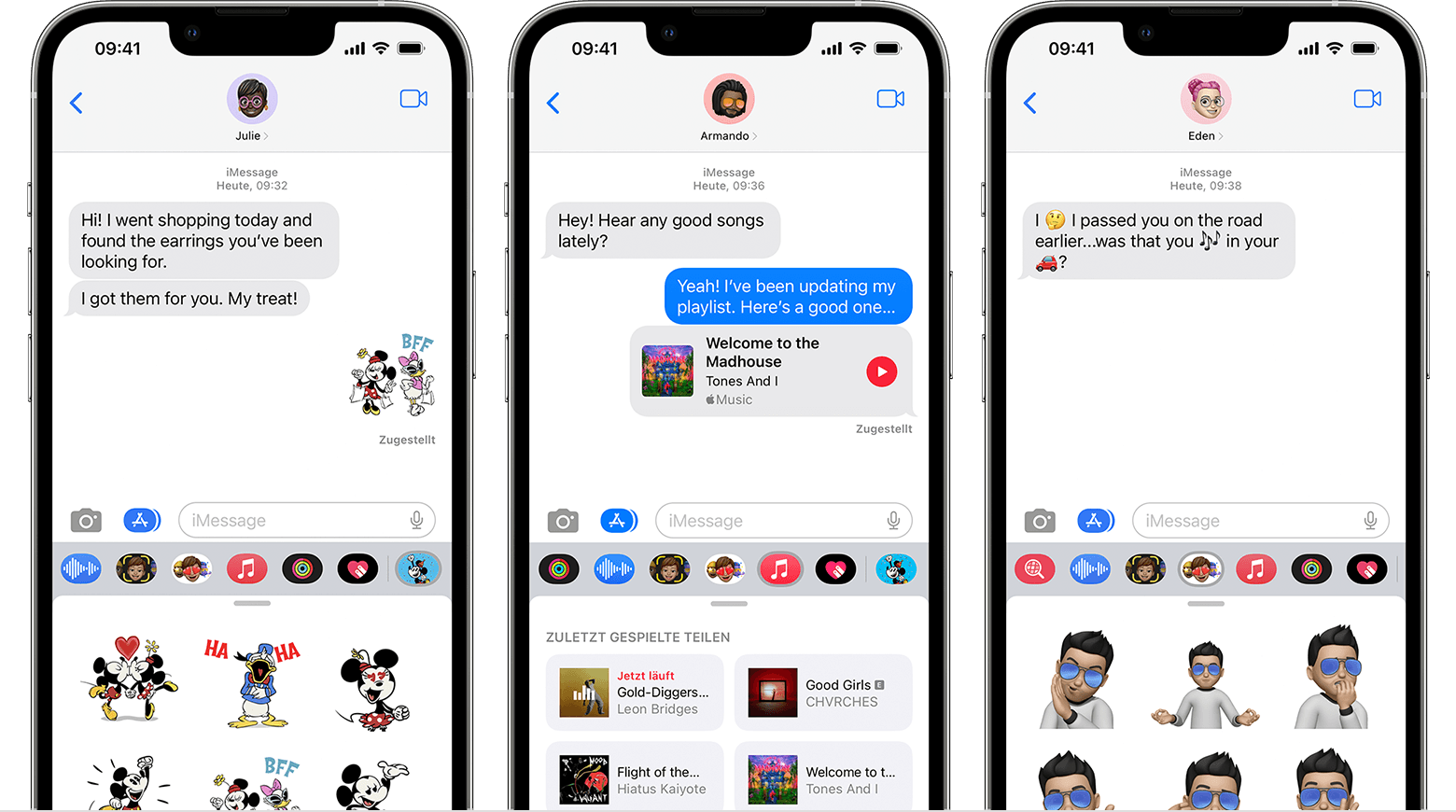 iPhone mit iMessage-Apps in einer Nachrichten-Konversation