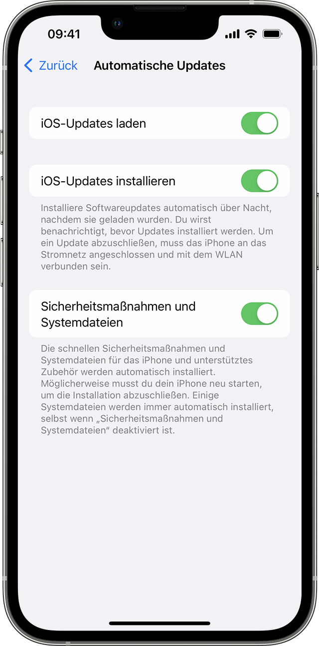 Die Einstellungen-App auf dem iPhone mit Optionen zum automatischen Aktualisieren des Geräts.
