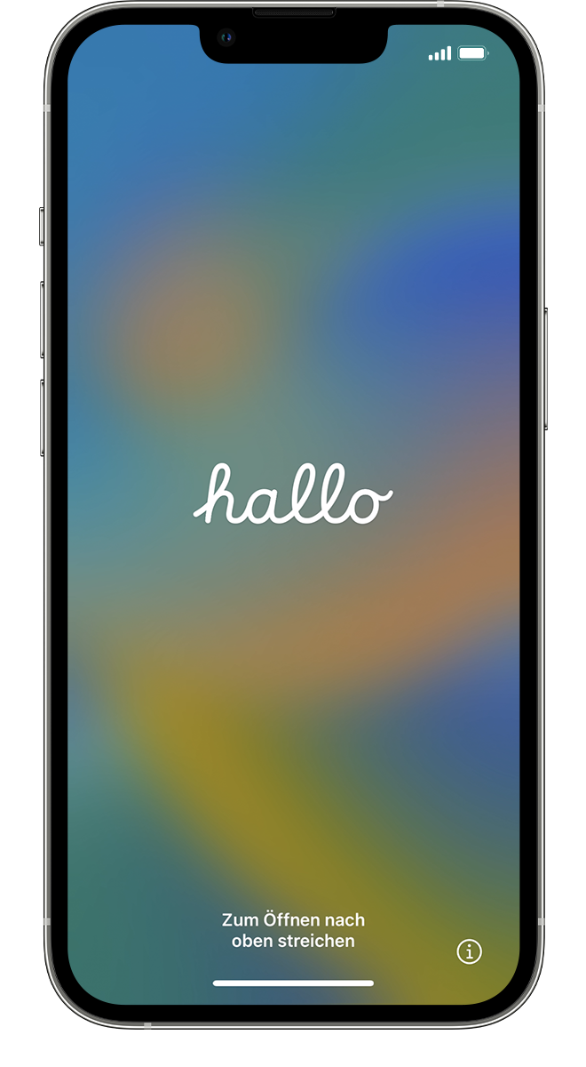 Ein neues iPhone, das den Bildschirm "Hallo" zeigt.
