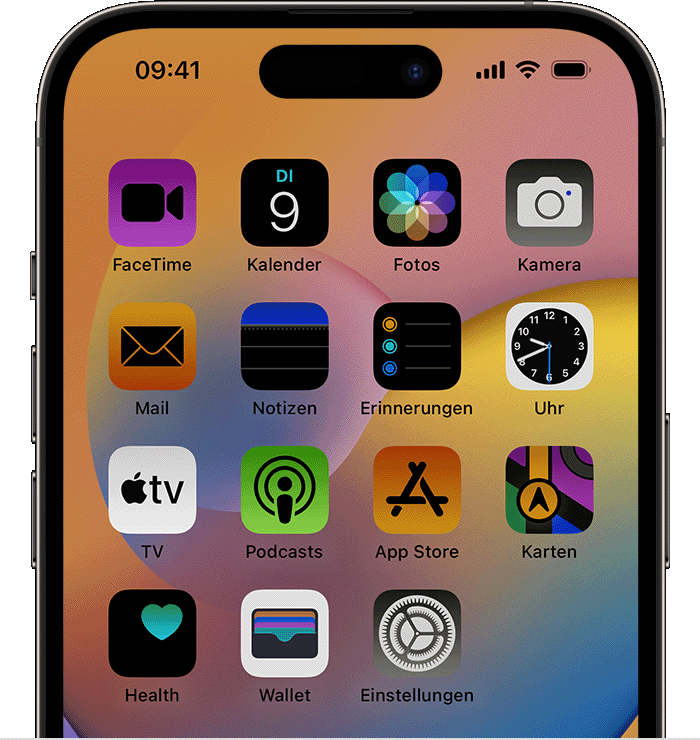 Ausschnitt eines iPhone-Bildschirms mit mehreren integrierten Apps.