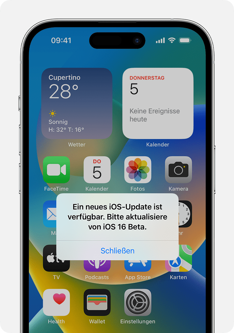 Ein iPhone, auf dem der Hinweis "Ein neues iOS-Update ist verfügbar" angezeigt wird