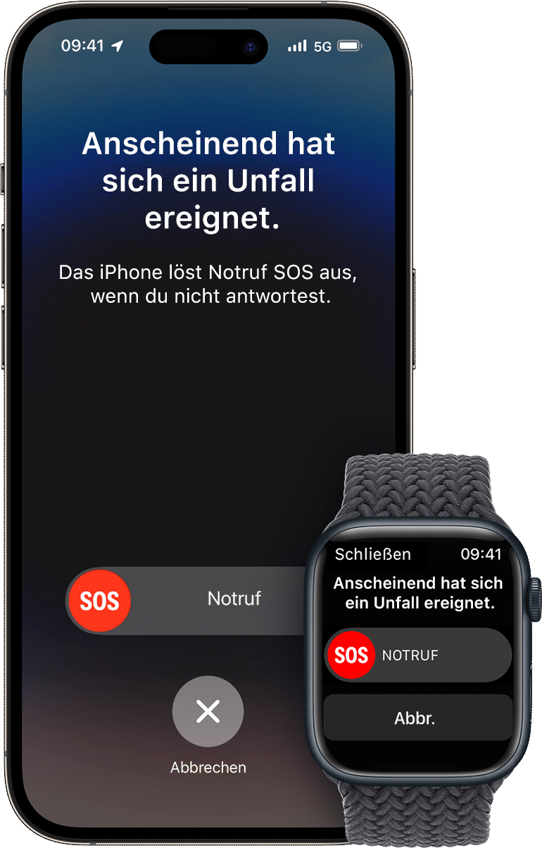 Mithilfe der Unfallerkennung deines iPhone oder deiner Apple Watch bei  einem Unfall Hilfe rufen - Apple Support (DE)