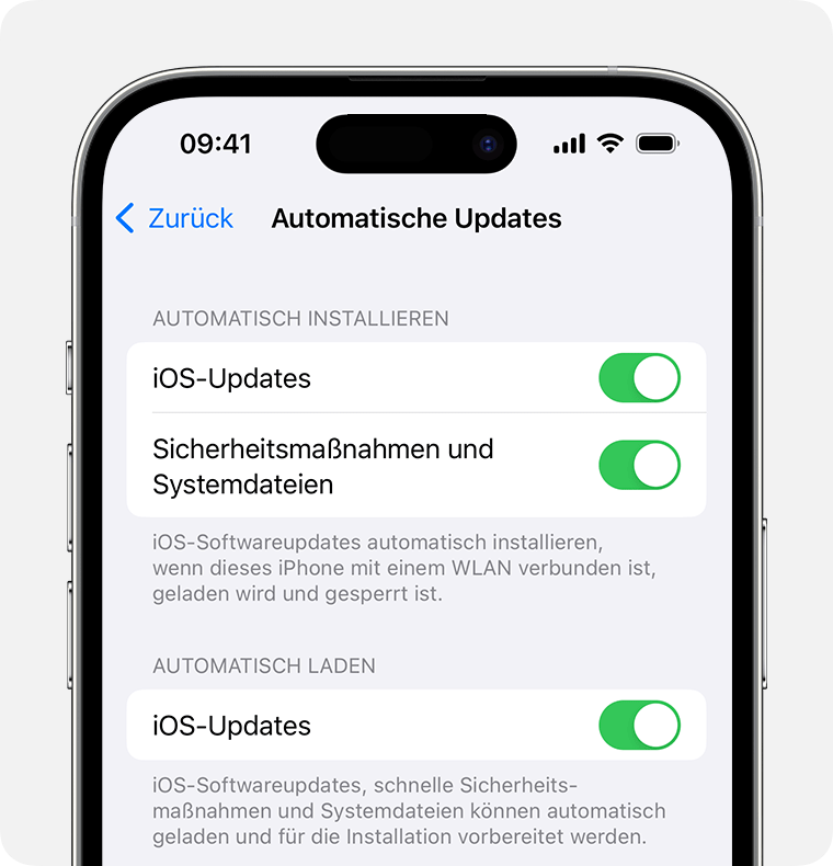 Ein iPhone, auf dem die Option zum Aktivieren automatischer Updates angezeigt wird