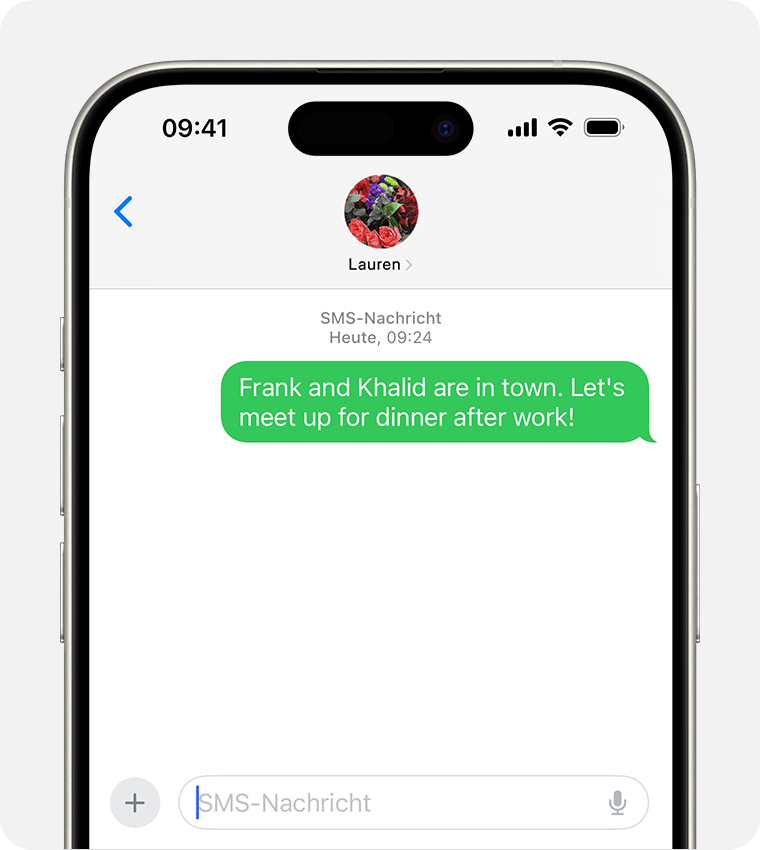 Ein iPhone zeigt eine SMS/MMS-Nachricht an
