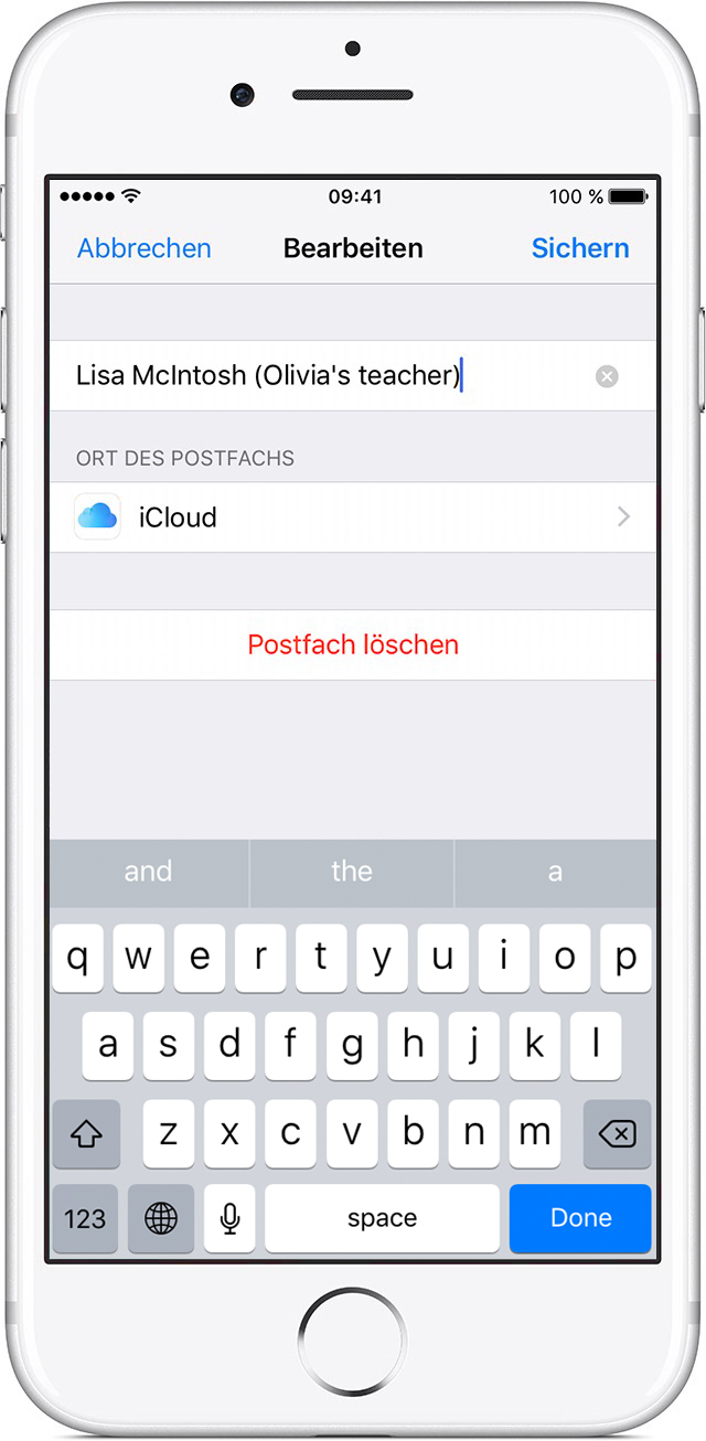 Postfächer für die Verwaltung von EMails auf dem iPhone, iPad und iPod