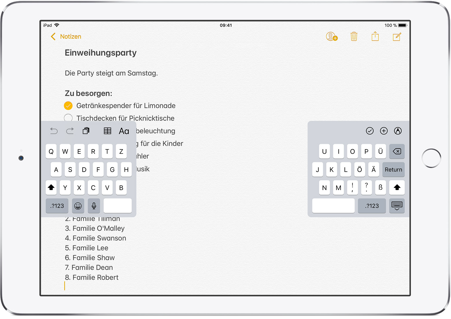 Tastatur auf dem iPad teilen und bewegen Apple Support