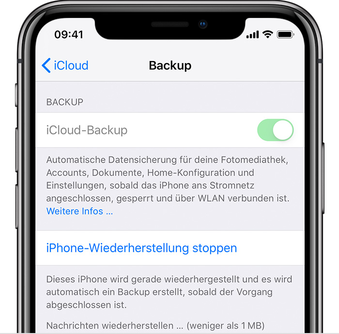 iPhone mit aktiviertem iCloud-Backup