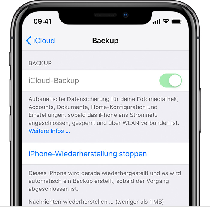 Nach der Wiederherstellung eines iPhone, iPad oder iPod touch mit  iCloud-Backup fehlen Daten - Apple Support (DE)