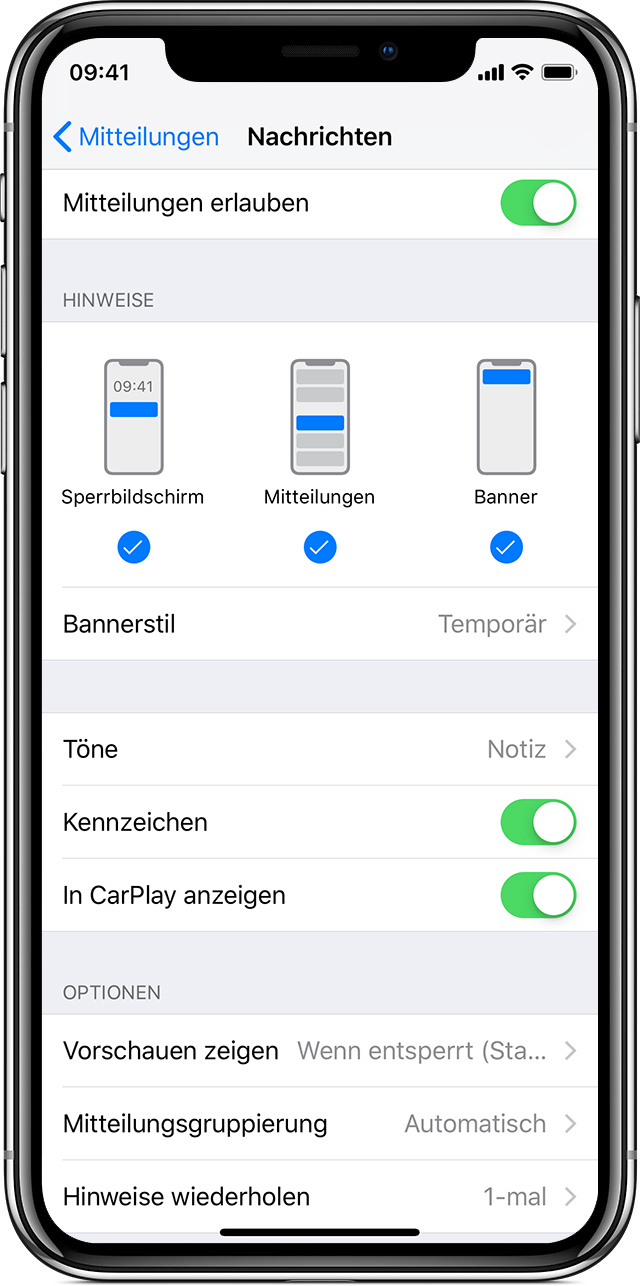 Mitteilungen auf dem iPhone, iPad und iPod touch verwenden Apple Support