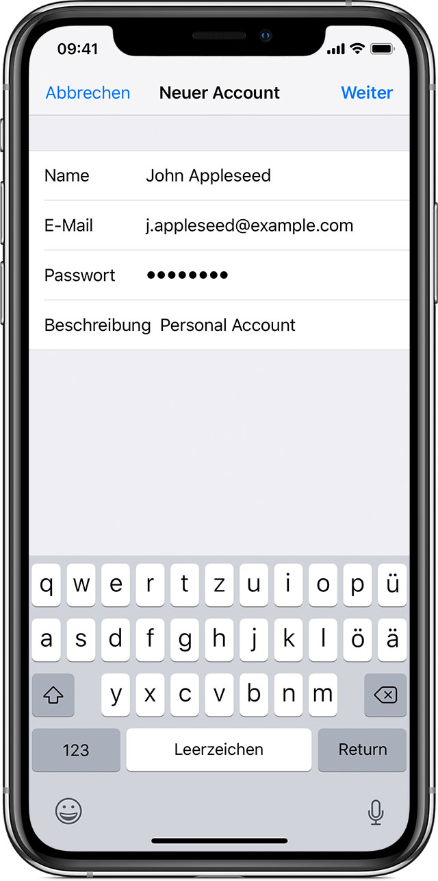 EMailAccount auf dem iPhone, iPad oder iPod touch hinzufügen Apple