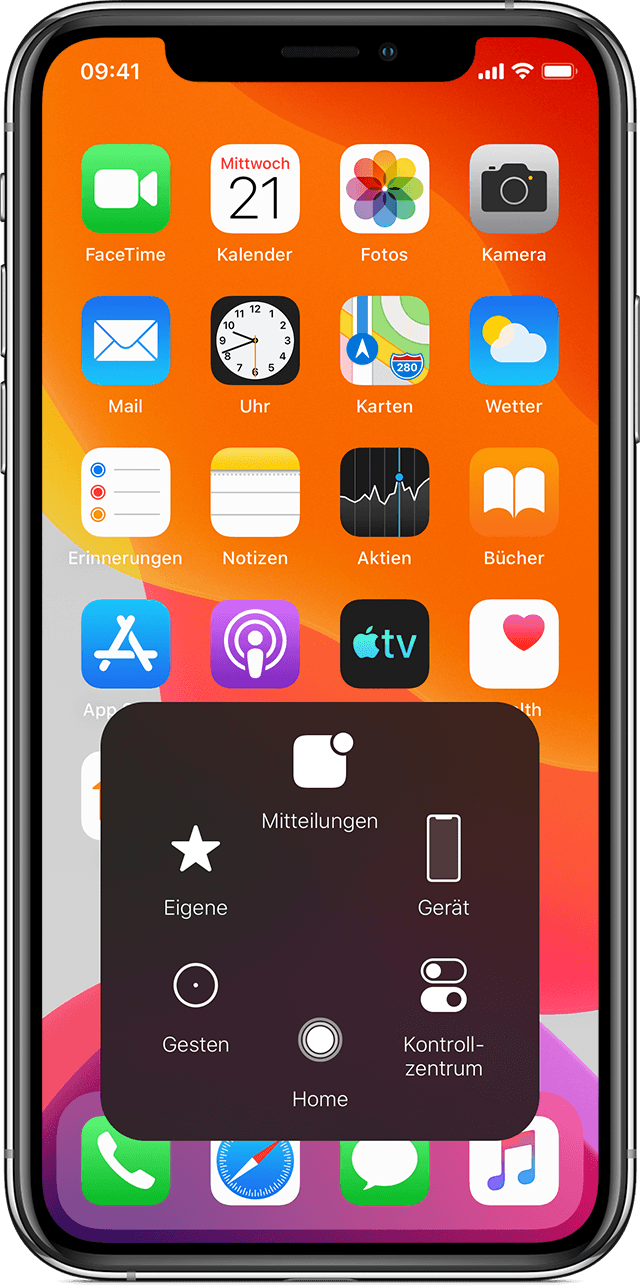 iPhone Startbildschirm mit AssistiveTouch-Menü