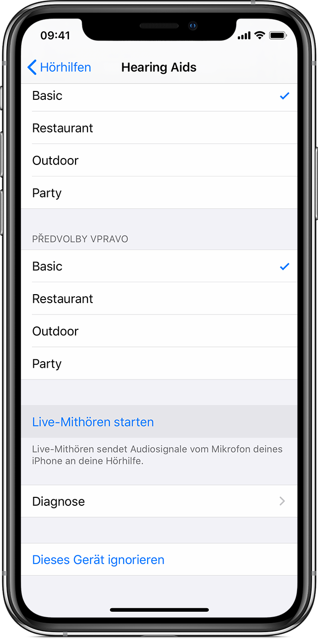 Funktion "Live-Mithören" mit Hörgeräten mit dem Logo "Made for iPhone"  verwenden - Apple Support (DE)