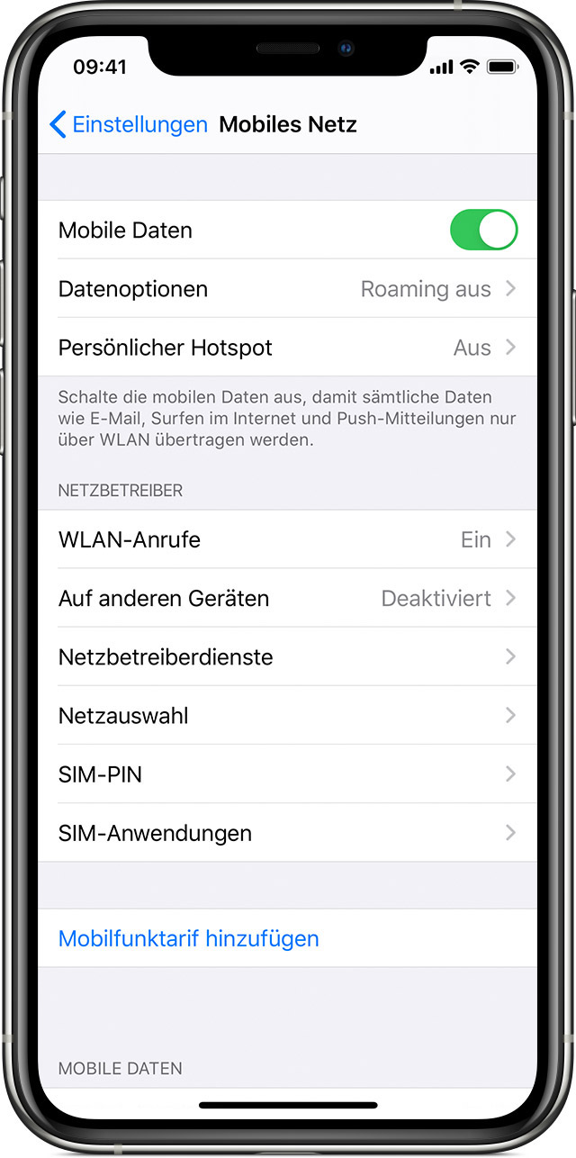 Nutzung von mobilen Daten auf dem iPhone und iPad überprüfen - Apple