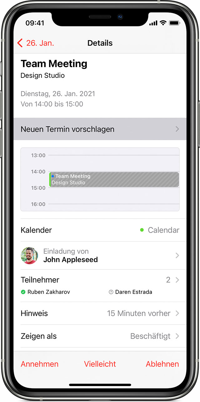 Kalender-App auf einem iPhone mit der Taste 