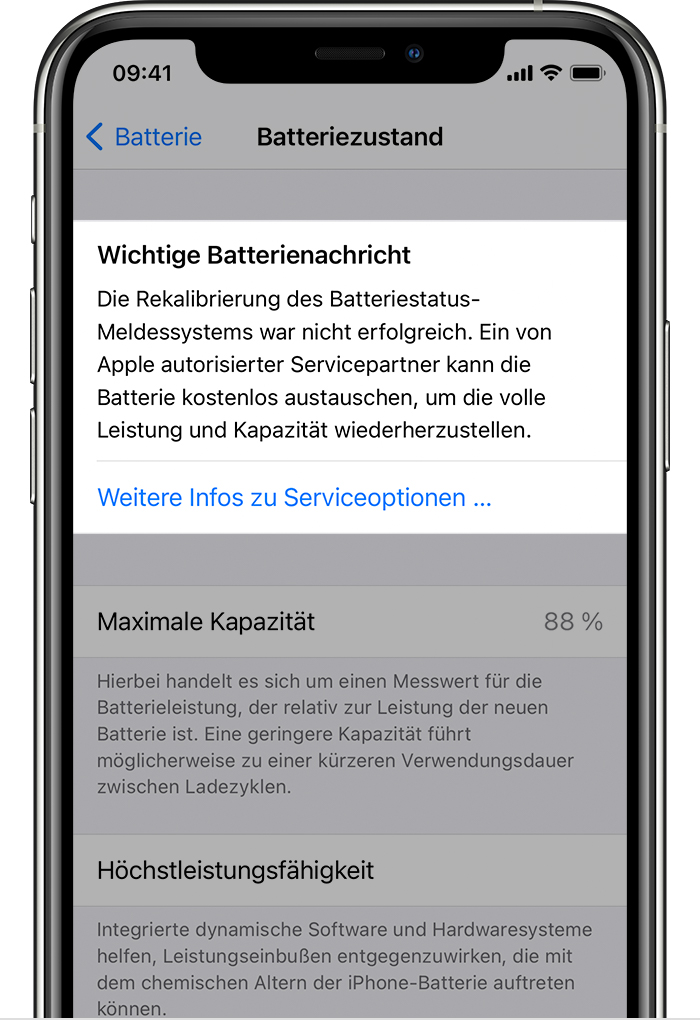 Informationen zur Rekalibrierung des Batteriezustandsberichts in iOS 14.5 -  Apple Support (DE)