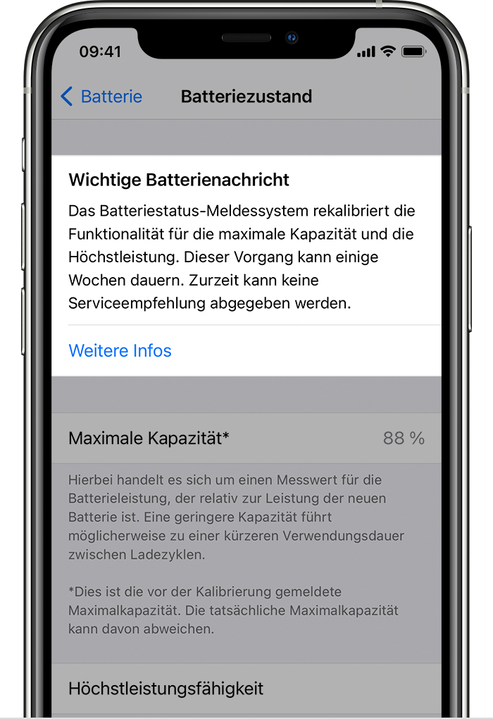 Informationen zur Rekalibrierung des Batteriezustandsberichts in iOS 14.5 -  Apple Support (CH)