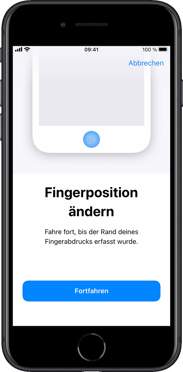 Der Schritt des Einrichtungsvorgangs für Touch ID, der eine eindeutige Fingerposition erfordert