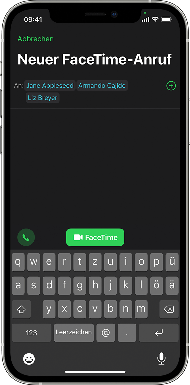 iPhone, auf dem zu sehen ist, wie ein FaceTime-Gruppenanruf über die FaceTime-App gestartet wird