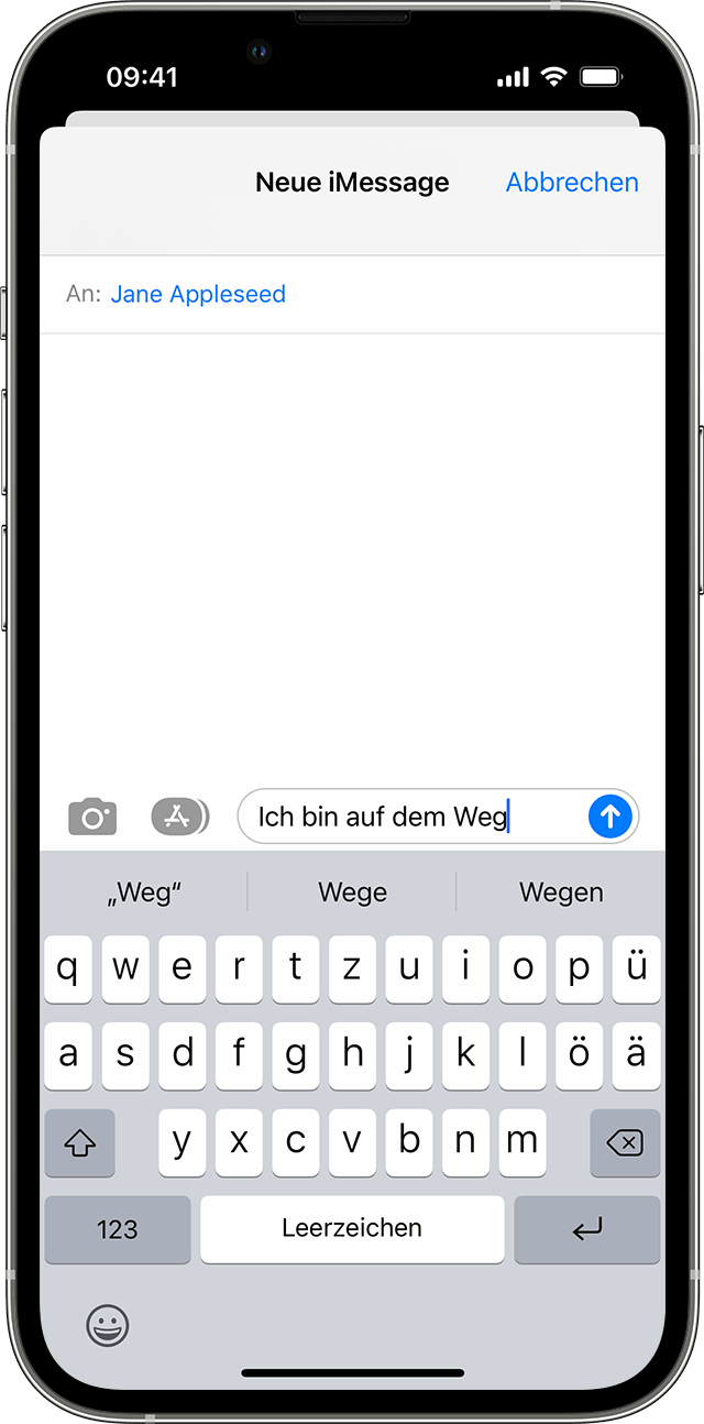 iPhone-Bildschirm mit Textvorschlägen