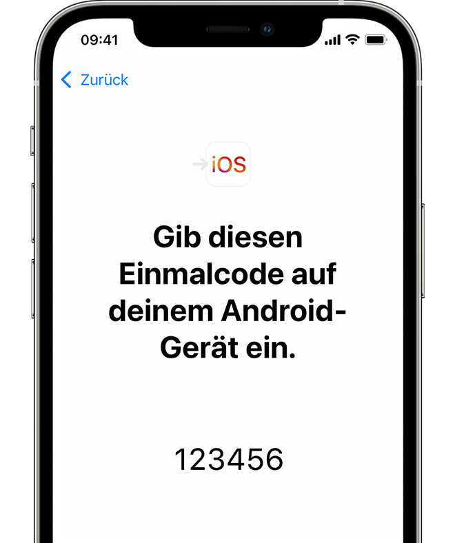 Bildschirm "Von Android übertragen" mit dem Code auf dem iPhone