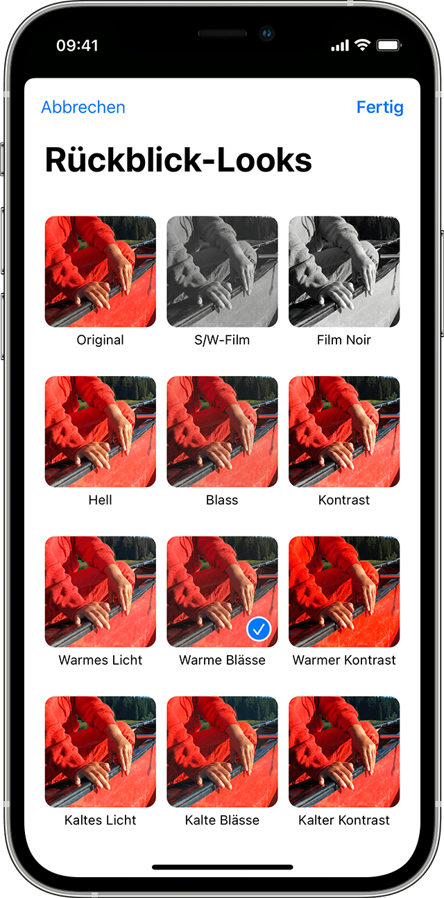 Bildschirm "Rückblick-Looks" in der Fotos-App auf dem iPhone