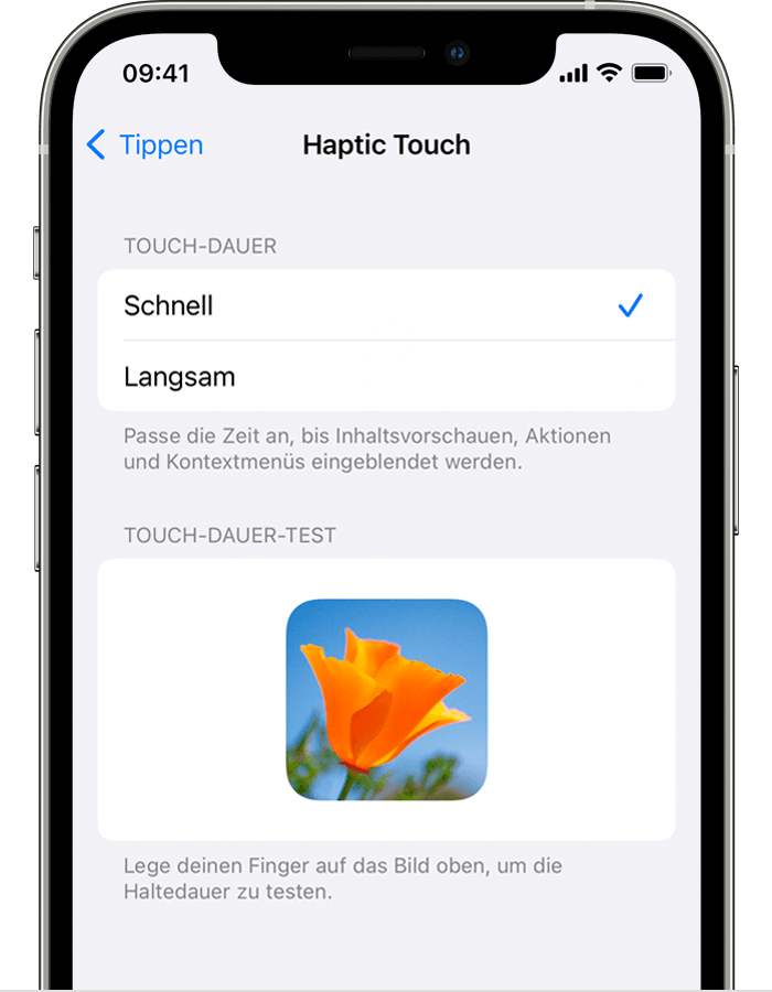 Die Einstellungen für Haptic Touch auf dem iPhone