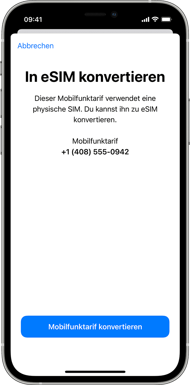 Aktuelle SIM-Karte in eine eSIM auf dem neuen iPhone übertragen oder  konvertieren - Apple Support (CH)