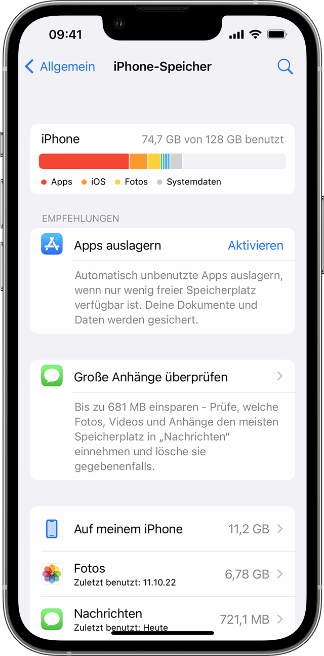 Speicherplatz auf dem iPhone und iPad überprüfen - Apple Support (DE)