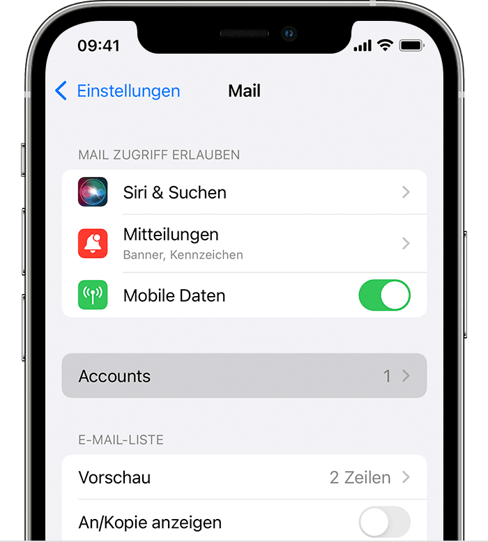 Abbildung zum automatischen Einrichten eines E-Mail-Accounts auf dem iPhone
