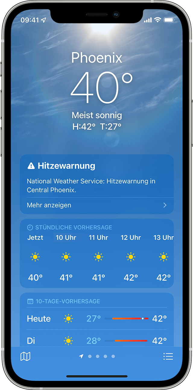 Bildschirm mit Wetter auf dem iPhone