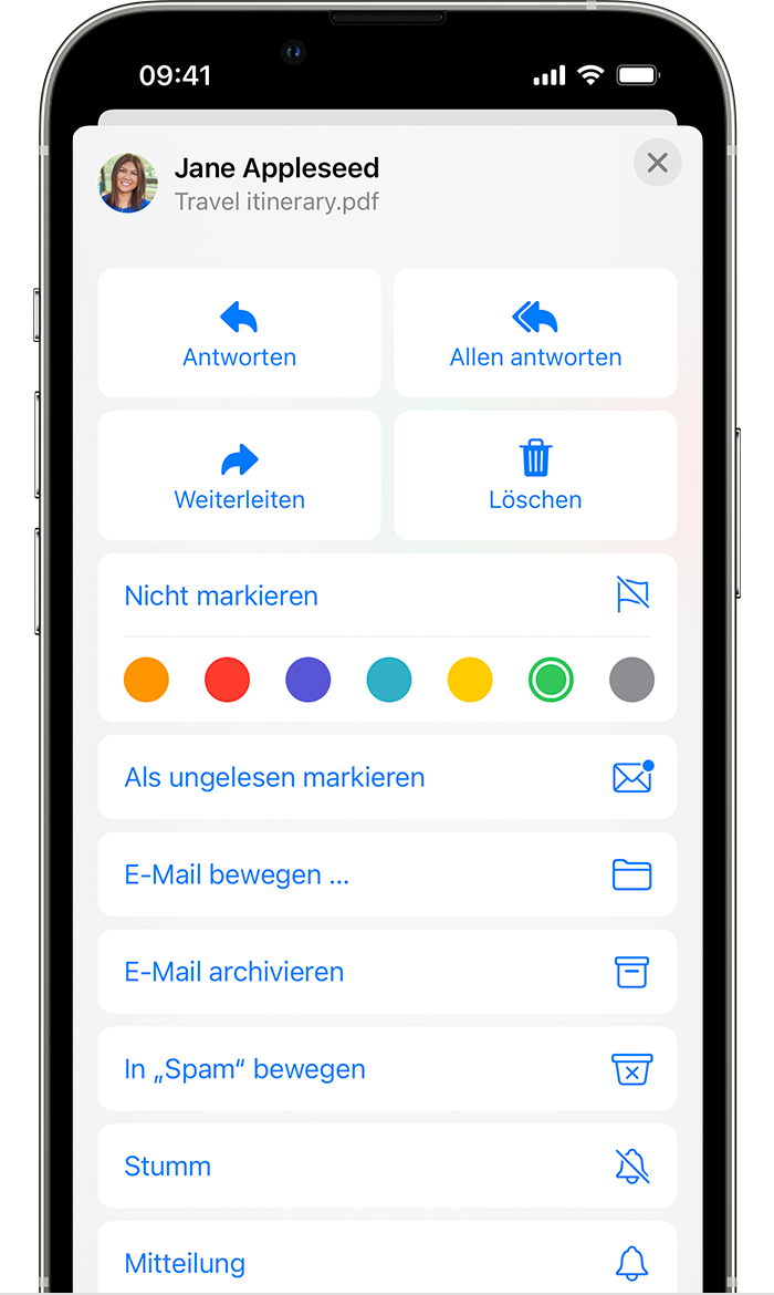 Auswählen einer Markierungsfarbe zum Markieren von E-Mails in der Mail-App unter iOS 15