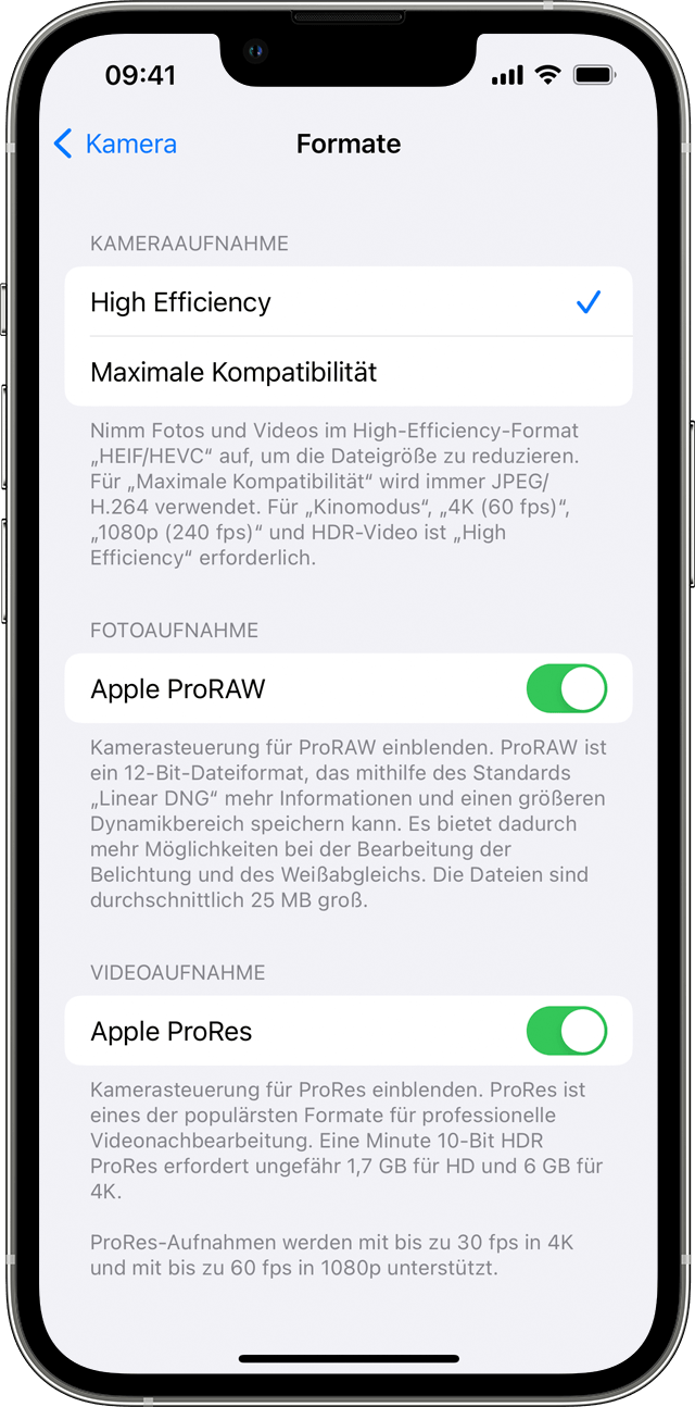 Informationen zu Apple ProRes auf dem iPhone 13 Pro - Apple Support (DE)