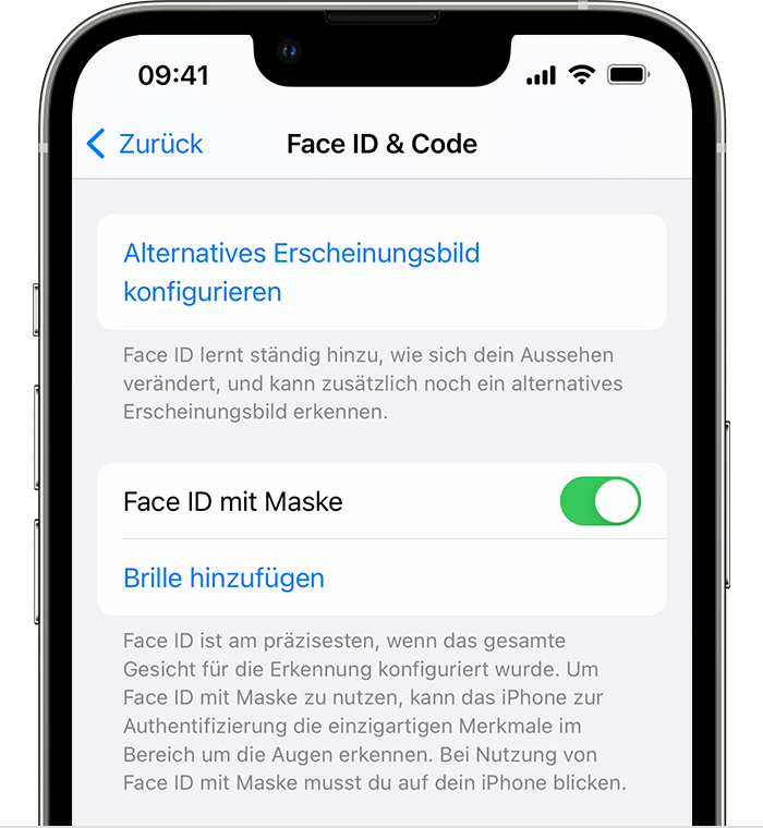 Face ID beim Tragen einer Maske mit iPhone 12 und neuer verwenden - Apple  Support (DE)
