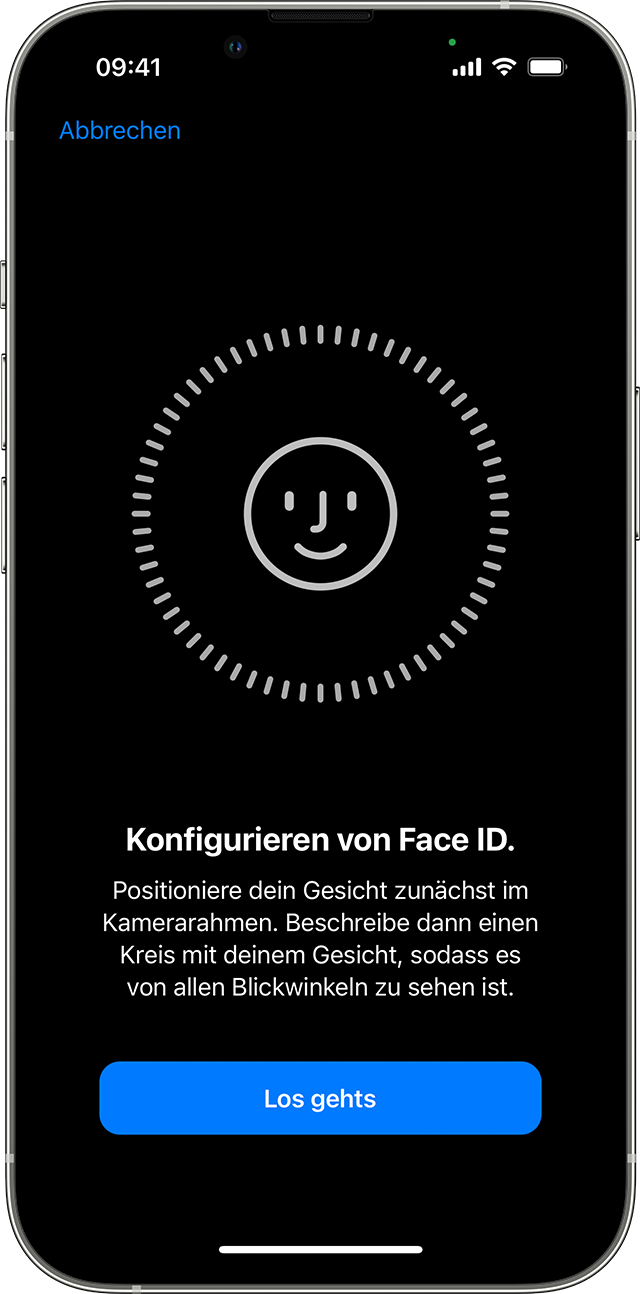 Der Beginn des Vorgangs zum Einrichten von Face ID 