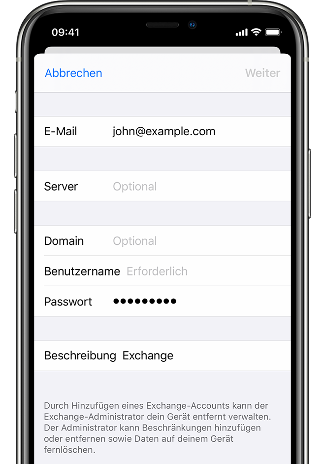 Exchange Activesync Auf Dem Iphone Ipad Oder Ipod Touch Einrichten Apple Support