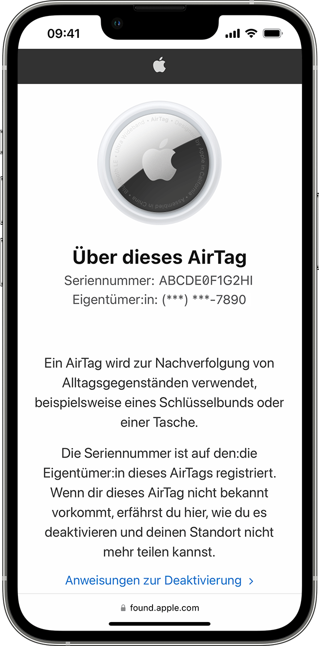 Informationen über ein AirTag auf dem iPhone
