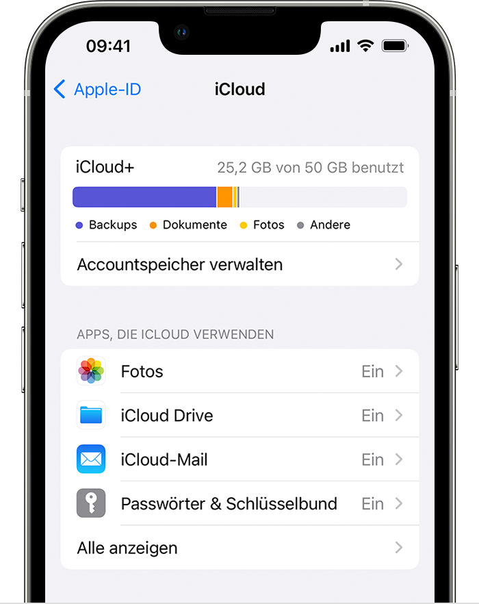Wähle auf deinem iPhone aus, welche Apps mit iCloud verwendet werden sollen