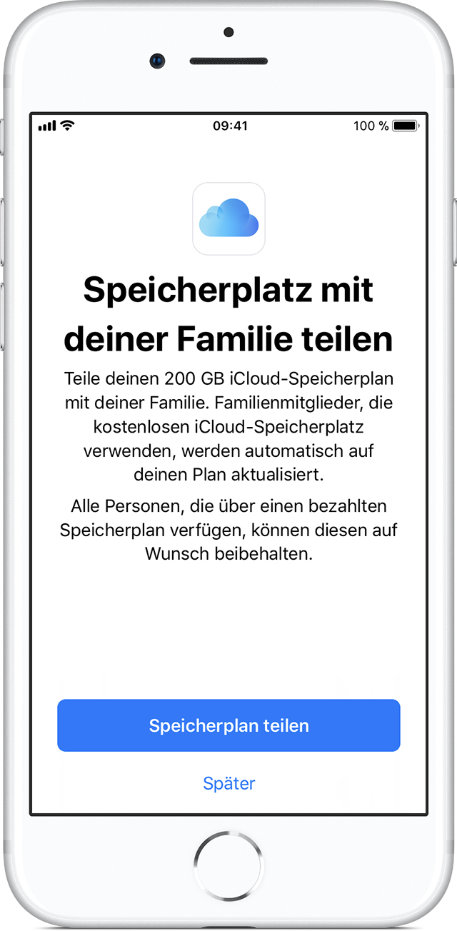 Einen iCloudSpeicherplan mit der Familie teilen Apple Support