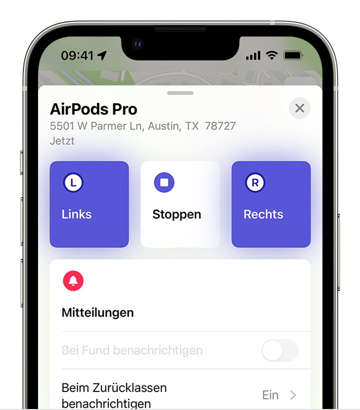 Die App "Wo ist?" verwenden, um einen Ton auf deinen AirPods abzuspielen