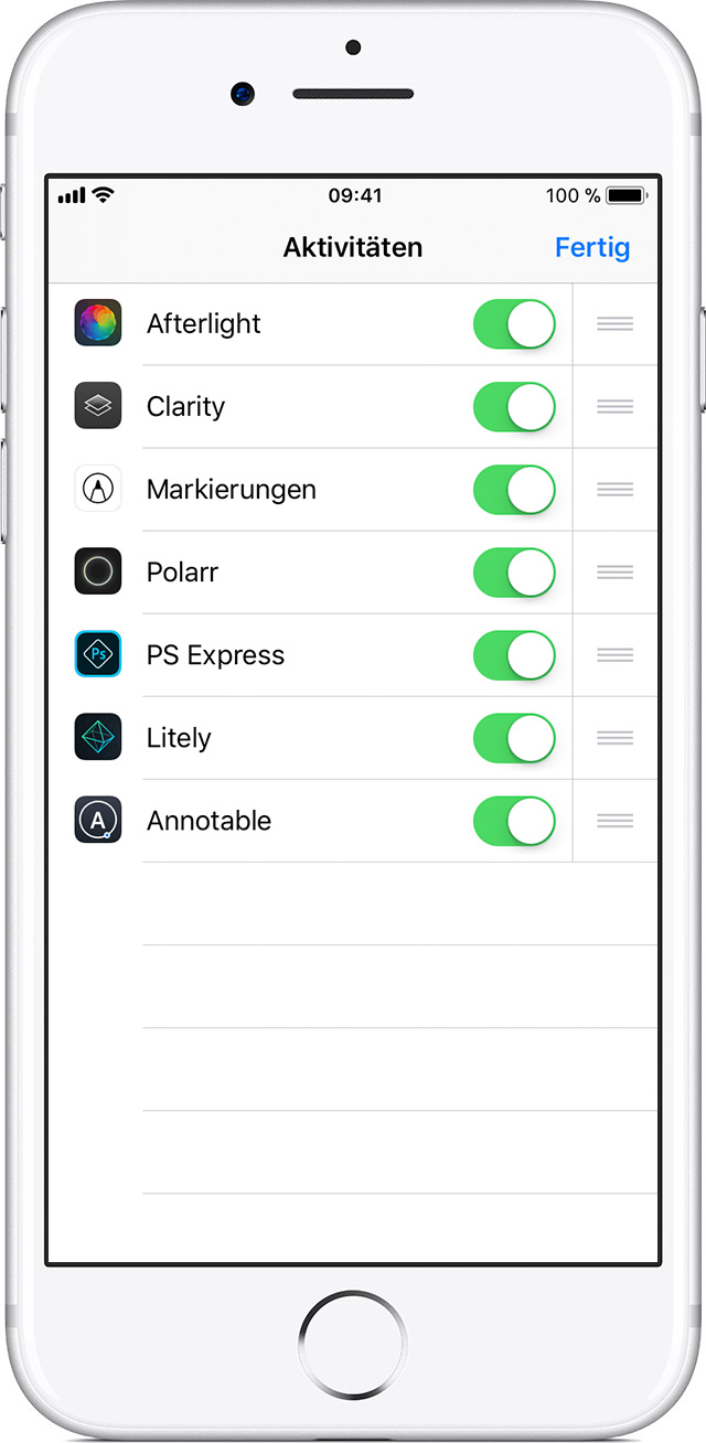 Inhalte in der FotosApp mit DrittanbieterApps und Erweiterungen