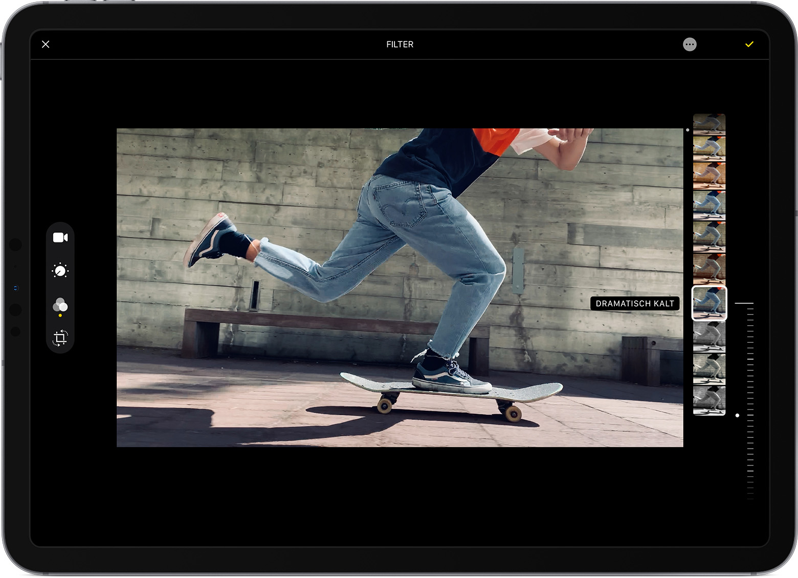 iPad, das ein Video mit angewendetem Filter zeigt