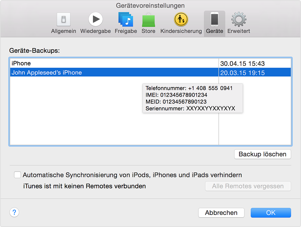 iTunesBackups suchen und verwalten Apple Support