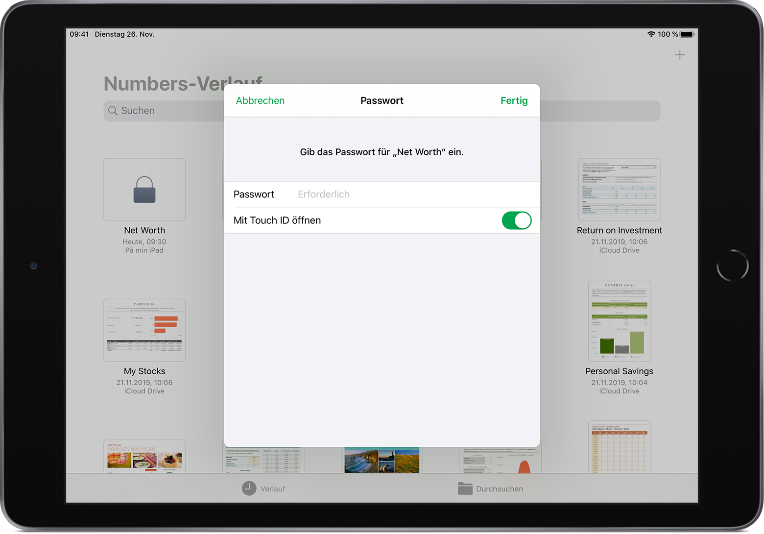 Touch Id Zum Offnen Von Iwork Dokumenten Verwenden Apple Support