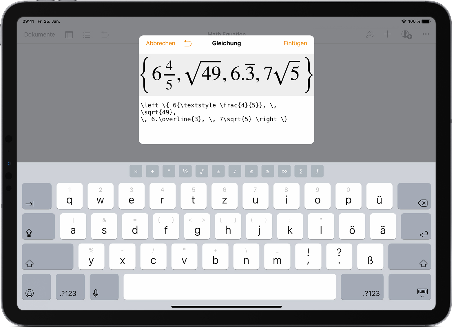 Mathematische Gleichungen in Pages-, Numbers- und Keynote-Dokumente  einfügen - Apple Support